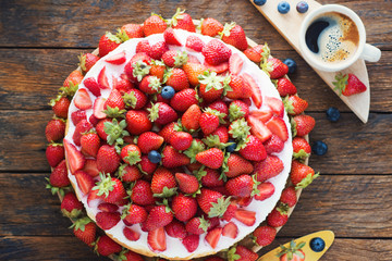 strawberry cheesecake, vanilla cake with strawberries 