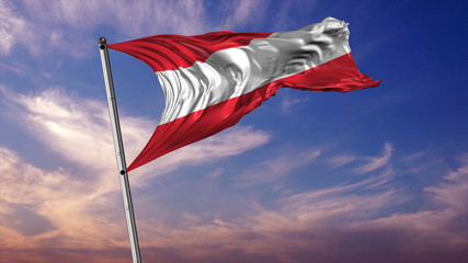 Flag of Austria with sky and Clouds in the background