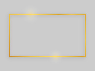 Gold rectangular shiny frame with glowing effects