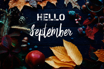 hello September card, Autumn composition