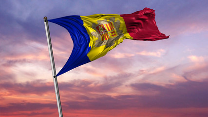 Flag of Andorra with sky and Clouds in the background - obrazy, fototapety, plakaty