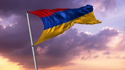 3d Illustration of  Armenia flag Wit Clouds in the Background