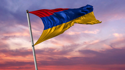 3d Illustration of  Armenia flag Wit Clouds in the Background
