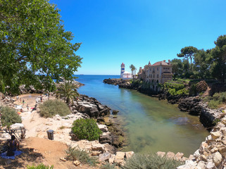 Scenic view in Cascais, Santa Marta Lighthouse and Museum, Lisbon district, Portugal. August 2019