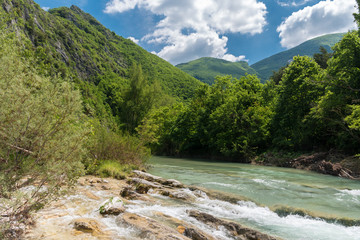 The river Candigliano in the slopes of mount Nerone, near Piobbico (Italy, Pesaro-Urbino province)
