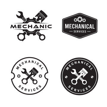 Mechanic logo set, services,engineering,repair,piston