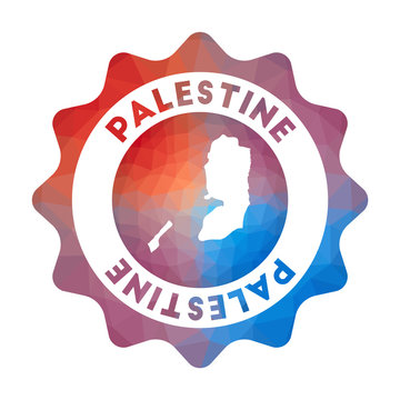 Palestine low poly logo. Colorful gradient travel logo of the country in geometric style. Multicolored polygonal Palestine rounded sign with map for your infographics.