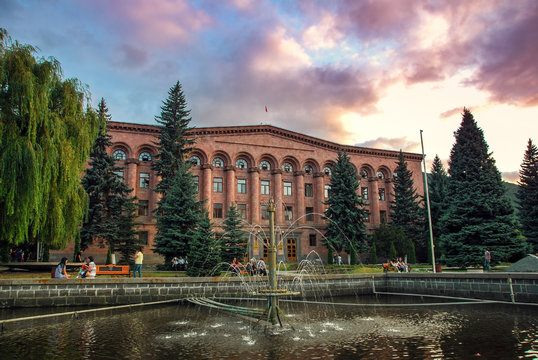Vanadzor,Armenia - August 05,2019:The building of the city administration and the square city vanadzor.