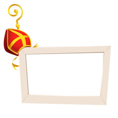 Social media photo frame with Saint Nicholas or Sinterklaas theme golden crosier stick and mitre - isolated on transparent background - obrazy, fototapety, plakaty