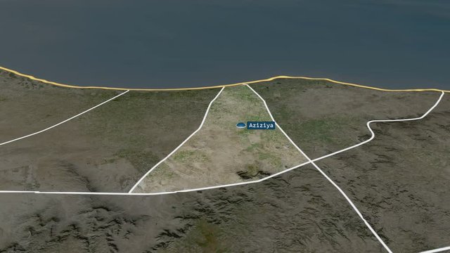 Al Jifarah - district of Libya with its capital zoomed on the satellite map of the globe. Animation 3D