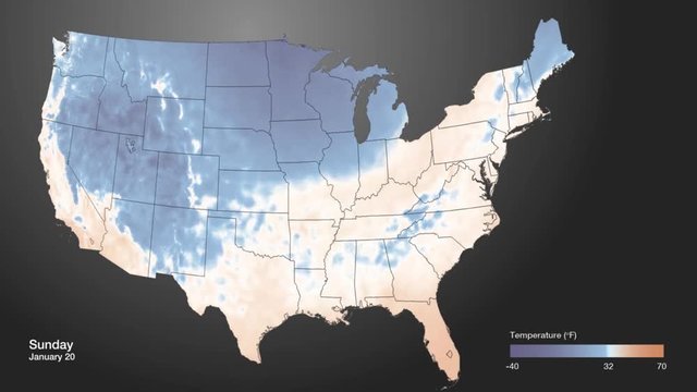 An extreme cold front moves into the American midwest.