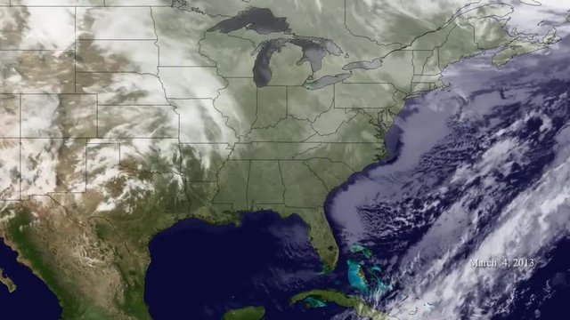 A weather map shows various storms passing the East Coast of the US.