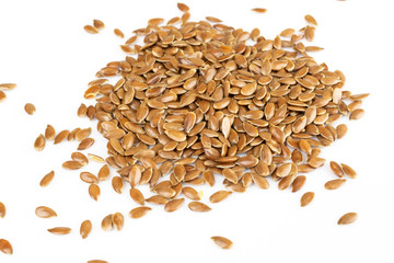 Linseeds. Flax seeds isolated on white background. Top view