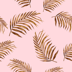Coconut leaf hand drawn watercolor illustration. Seamless pattern.