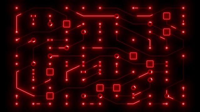 Glowing Red Sparce Circuit Animation Motherboard Loop