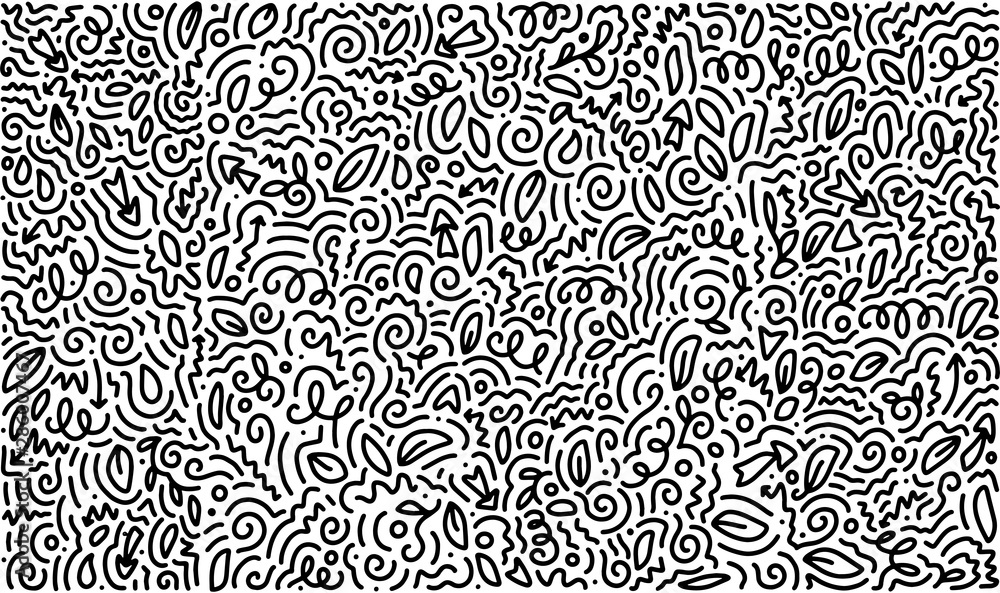 Wall mural scattered geometric line shapes. abstract background design. vector black and white pattern.