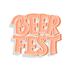 Oktoberfest beer festival logo or banner design. Holiday decoration and funny lettering print. Concept autumn advertising. Vector