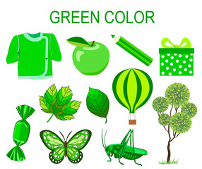 Green objects on a white background