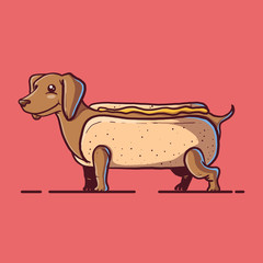 Wiener dog dressed as a Hot dog vector illustration. Food, Fast food, pet, animal design concept