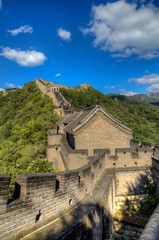 Fototapeta na wymiar A grand restored guard tower on the Great wall of China.
