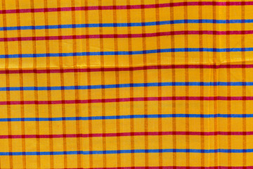 Yellow, red and blue strip cotton Gamcha(Bath towel) Fabrics Close-up.