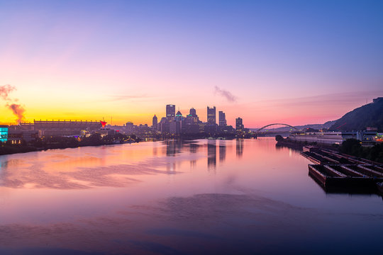 Dawn over Pittsburgh from the West End Bridge
