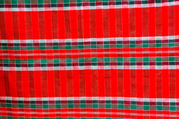 Green, red and white strip cotton Gamcha(Bath towel) Fabrics Close-up.