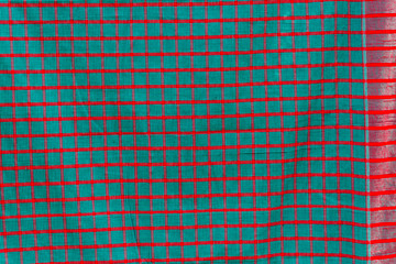 Red, blue and white strip cotton Gamcha(Bath towel) Fabrics Close-up.