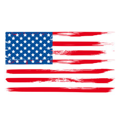 Grunge USA flag with brush stroke isolated on white. National symbol of USA. American patriotic background. Easy to edit vector template for banner, poster, greeting card, t-shirt, etc.