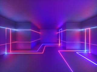 3d render, abstract geometric neon background, glowing lines