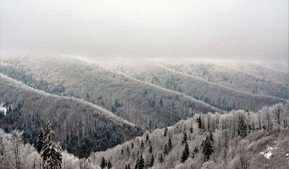 Gurghiu mountains seen from above in winter