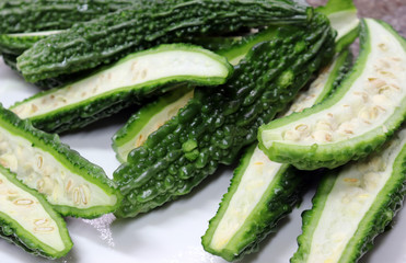 Bitter Gourd cut in half. 