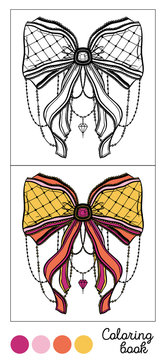 Coloring book bow page game.Color images and outline black.Child and adults antistress.