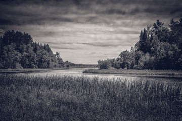 Obraz premium Monochrome River Landscape