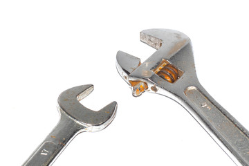 adjustable wrench and wrench isolated on white background