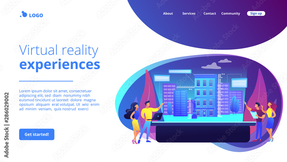 Poster augmented reality urban modeling, city vr experience. interactive design visualization, virtuality a