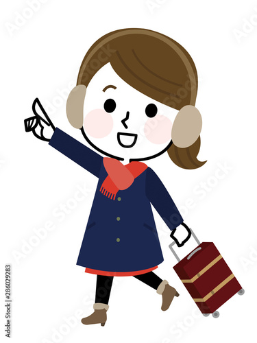 旅行に行く女の子06 冬服 女子旅 イラスト Wall Mural こけ田