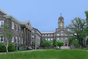 HALIFAX, CANADA - AUGUST 2019:  Dalhousie University, with old stone buildings on a hilltop, is one...