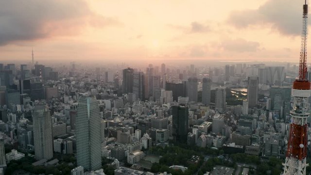 Tokyo skyline at sunrise, Japan - 4k Aerial drone footage