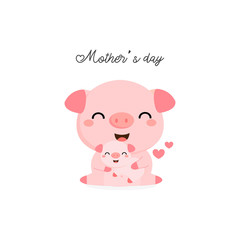 Mother pig and her baby. Mother's day card.