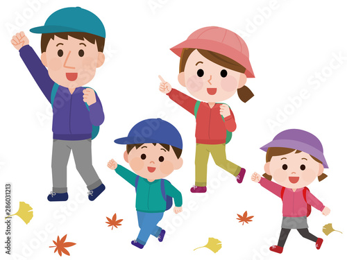 家族 紅葉 ハイキング イラスト Wall Mural Wallpaper Murals こけ田