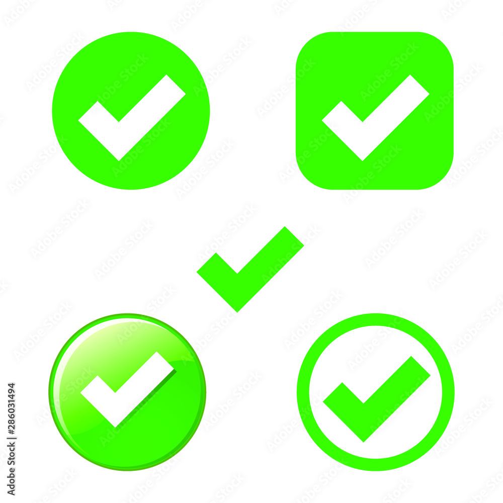 Poster set of green check marks. flat buttons