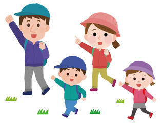 家族　ハイキング　イラスト