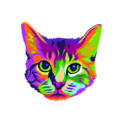 cute cat pop art illustration. colorful face cat vector