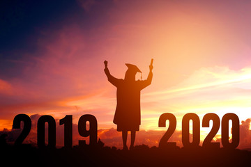 2020 New year Silhouette people graduation in 2020 years education congratulation concept ,Freedom and Happy new year