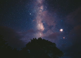 Fototapeta na wymiar Night sky and the Milky Way with pink clouds
