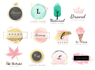 Logo watercolor background banner for wedding,luxury  logo,banner,badge,printing,product,package.vector illustration