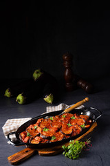 arni me melitzanes - stewed lamb with eggplant