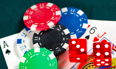 Chips and cards on casino table