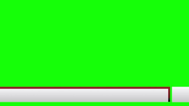 Animated lower thirds. Red, white, black bars on green screen.